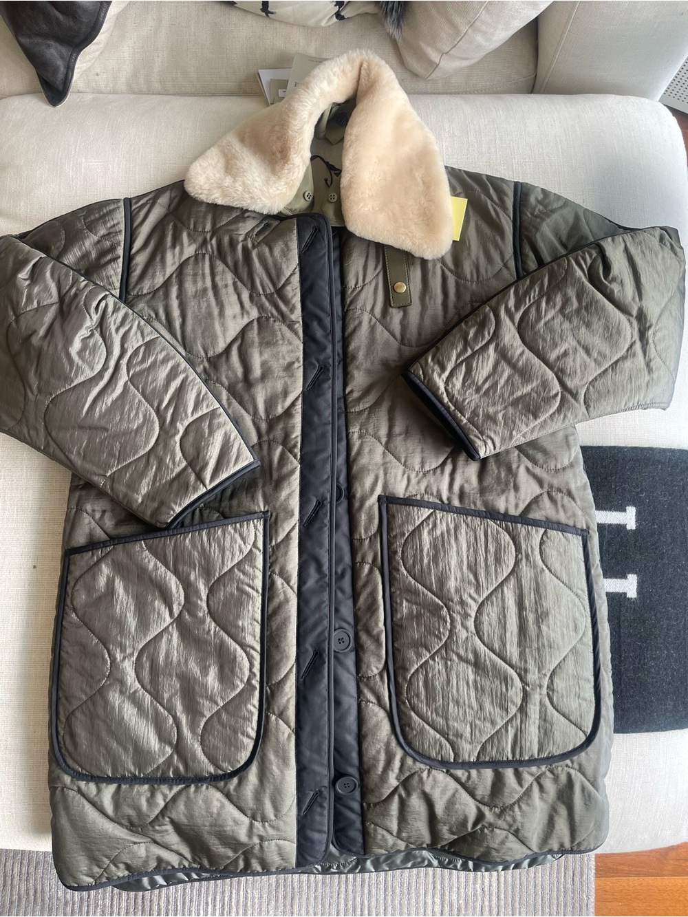 Marfa Stance Two-Tone Reversible Coat w/Removable Collar Blk/Olive Size XS